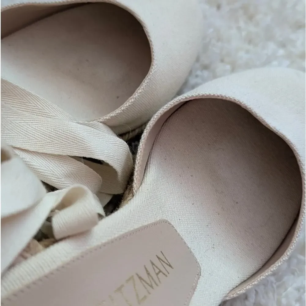 Stuart Weitzman Marguerita Wedge Espadrille Sandals Womens 11.5 White Woven - Picture 5 of 9